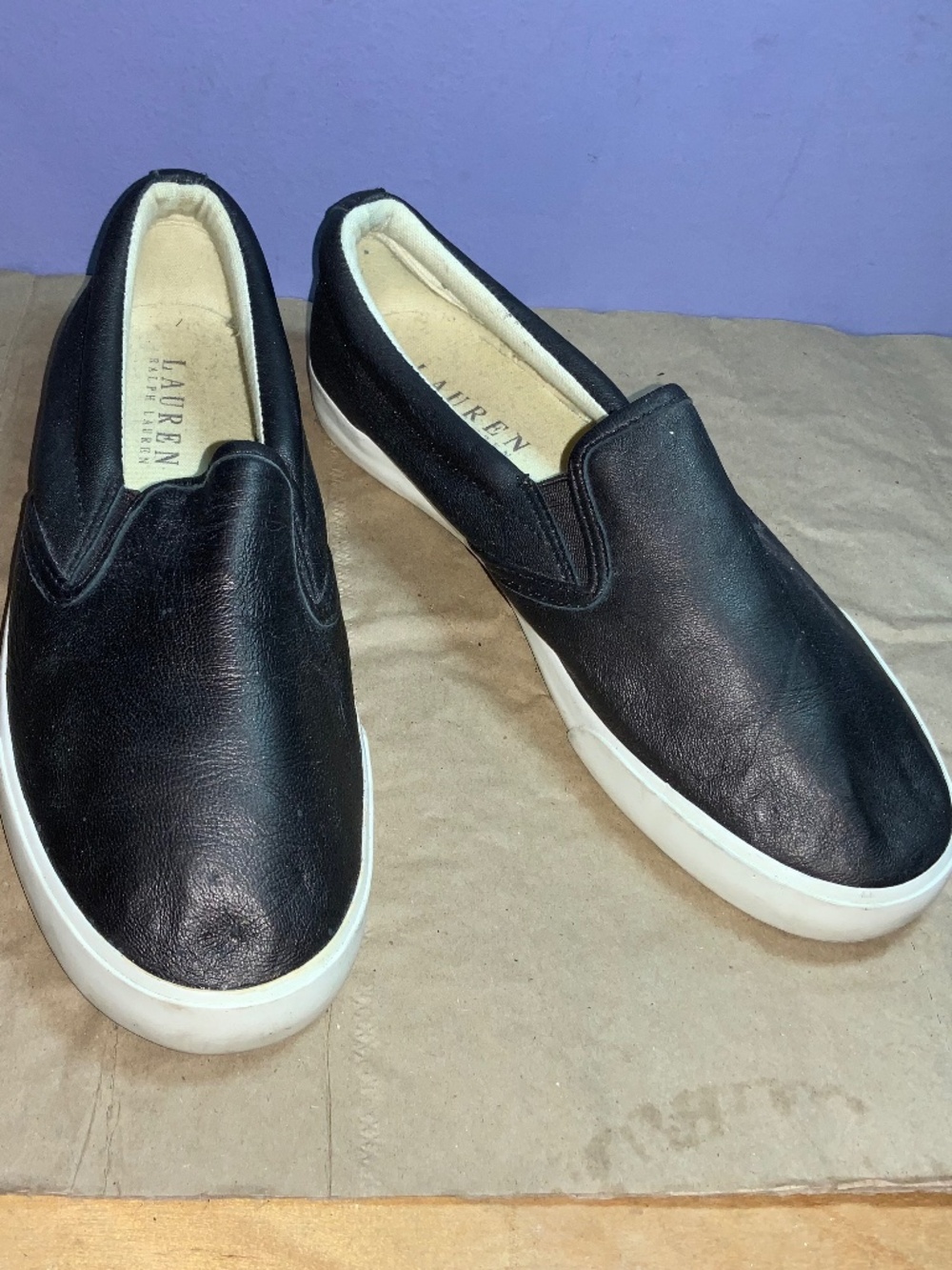 Lauren Ralph Lauren Cedar slip on sneakers Sz 7 black pearlized matte metallic
